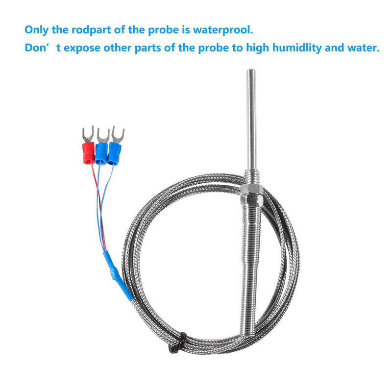 [Australia - AusPower] - Alinan 2pcs 2M/Approx 6.6Ft 50MM Probe M8 Pipe Thread Temperature Sensor Probe Three Wire Temperature Controller(0~400℃) PT100 RTD Stainless Steel Thermocouple 2M 50MM 