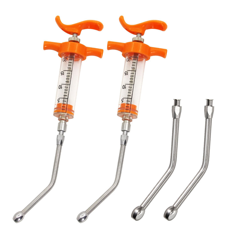 [Australia - AusPower] - 2 Pieces Goat Syringe with 4 Drench Nozzle Adjustable Dosage ,Reusable Drench Syringe for Sheep ,Dog,Goat,Pig, Cat Feeding Supplies(20ML) 