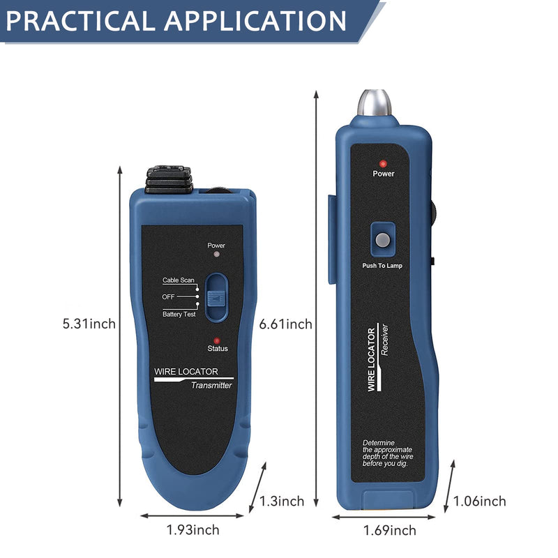 [Australia - AusPower] - Rechargeable Underground Cable Locator, Electrical Wire Tracer, Underground Wire Locator for Pet Fence Buried Sprinkler Valve, Cable Tester for Locating Irrigation Tone Generator Kit Probe NF-816L 