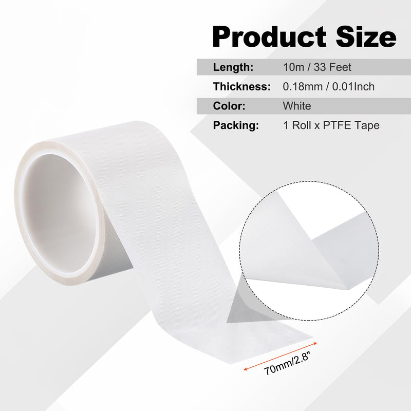 PATIKIL Heat Resistant Tape, 2.8 Inch x 33 Feet High Temperature Tape PTFE Adhesive High Heat Tape Waterproof for Vacuum Sealer Machine Insulation Protection, White, 0.18mm Thick