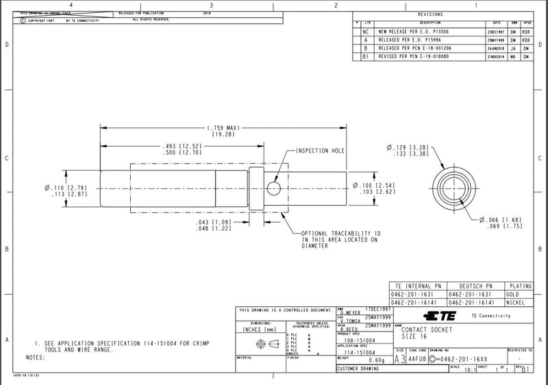 [Australia - AusPower] - 0462-201-16141 (100 PCS) GENUINE OEM DEUTSCH 20-16 AWG Solid Barrel Style Contacts 