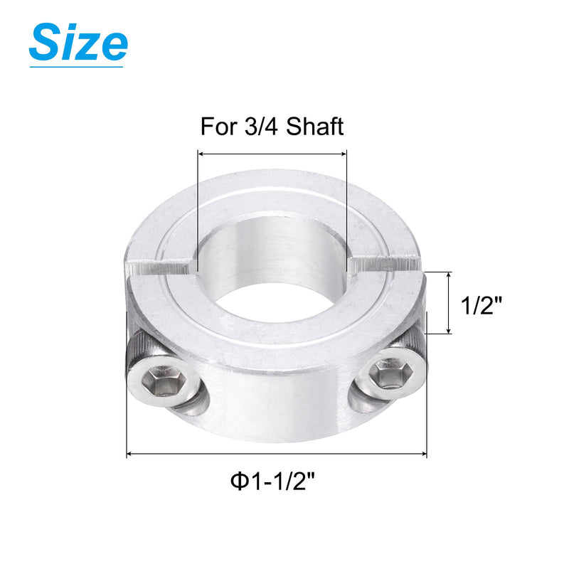 [Australia - AusPower] - uxcell 4pcs Double Split Clamp-On Shaft Collar for 3/4" Shaft, Two-Piece Clamping Collar, 1-1/2" OD, 1/2" Thickness, Aluminum Alloy Set Screw Split Collar Clamp 