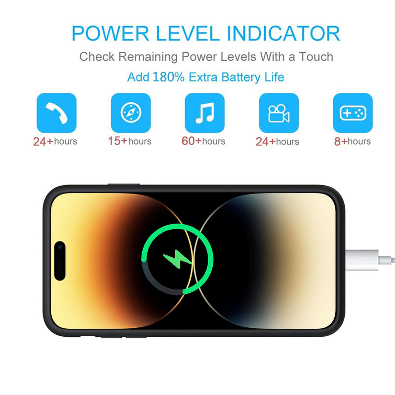 [Australia - AusPower] - Battery Case for iPhone 14 Pro Max, Newest 10800mAh Portable Protective Charging Case with Wireless Charging Compatible with iPhone 14 Pro Max (6.7 inch) Battery Pack Charger Case with Carplay (Black) 