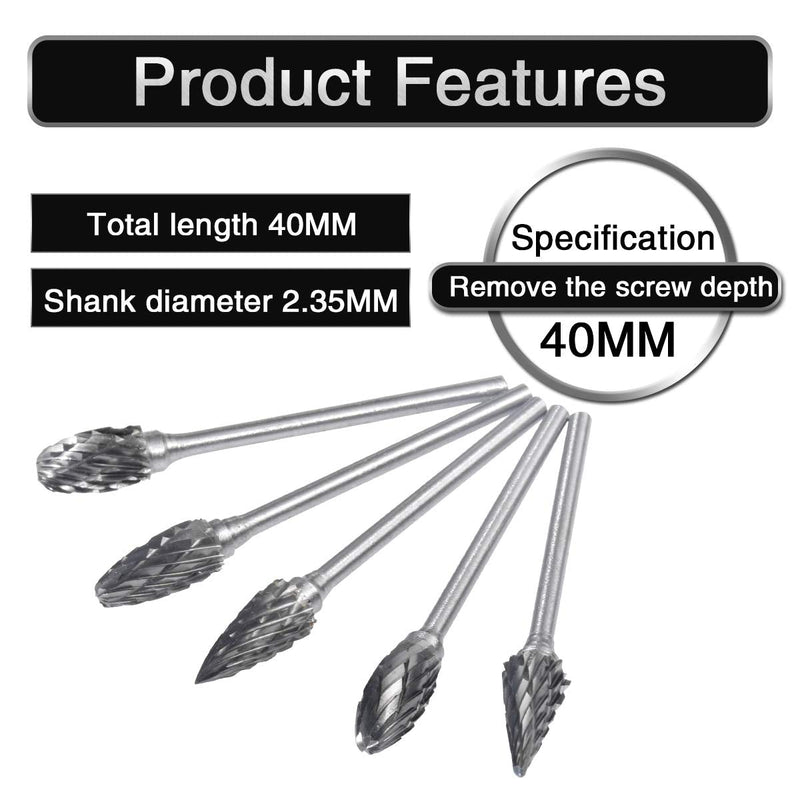 [Australia - AusPower] - 10 Pieces Double Cut Tungsten Steel Solid Carbide Rotary Burrs Set with 1/10"(2.35mm) Shank Twist Drill Bits For Dremel Rotary Tools By HOHXEN 