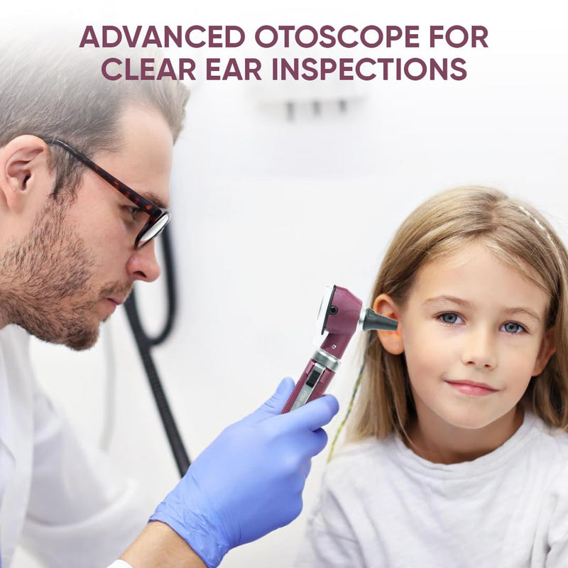 [Australia - AusPower] - Otoscope with Light, Fibre Optic Ear Scope for Kids & Adults, 3X Zoom Magnifying Glass, LED Ear Infection Checker with 10 Disposable Specula, Nylon Case, 6 Colors Medical Grade(Maroon Color) Burgundy/Maroon 