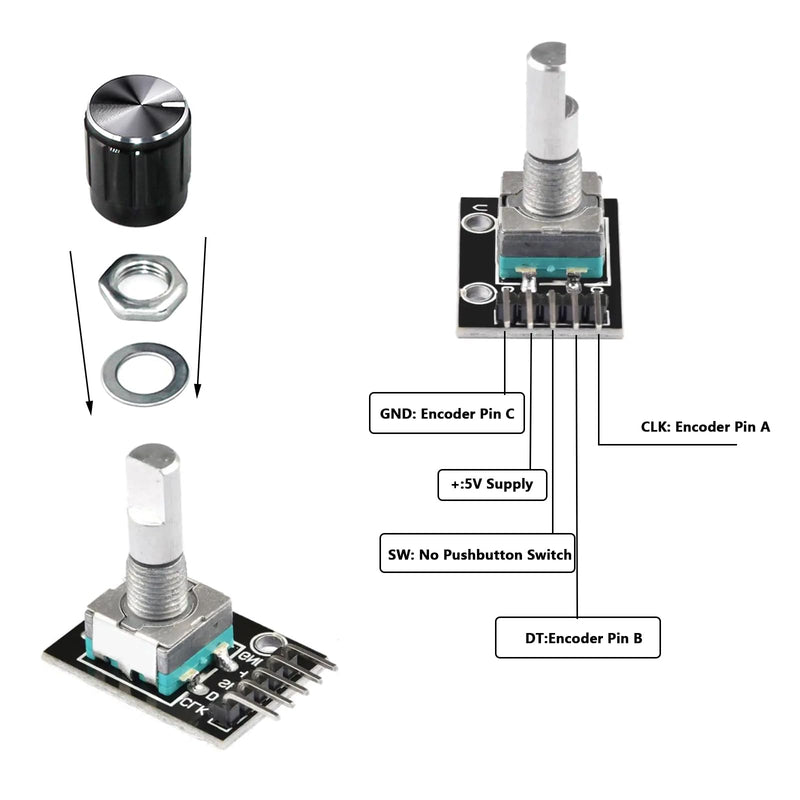 KY-040 Rotary Encoder Module, 360 Degree Rotary Encoder Module, Pack of 6 | Potentiometer digital pulse output electronic building blocks for automotive electronics multimedia audio.