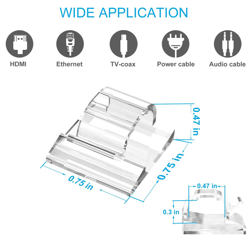 [Australia - AusPower] - Adhesive Cable Clips Cord Organizer Clear (45 PCS, Large), Outdoor Light Clips for Christmas String Lights, Wall Wire Holder Clips for Ethernet Cable Management Under Desk, Led Light Hooks 