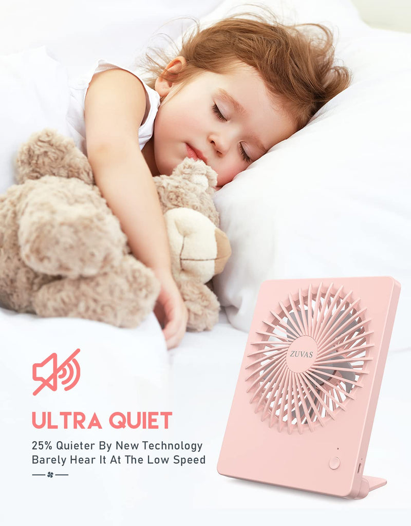 [Australia - AusPower] - Zuvas Desk Fan Battery Operated Fan Rechargeable 180°Tilt Folding Personal Fan Ultra Quiet Small Portable Fan 3 Speed Adjustable Strong Wind USB Fan For Office Bedroom Home Desktop Camping Peach 