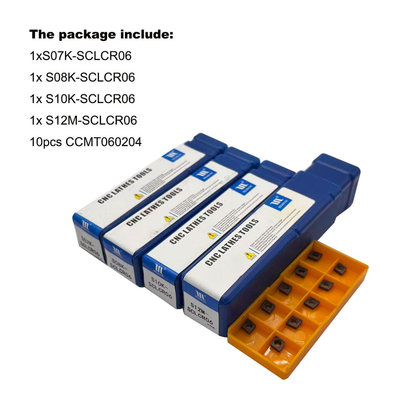 S07K/S08K/S10K/S12M-SCLCR06 Lathe Indexable Inner Drill Bar Set, Turning Tool Holder Set with CCMT21.51/CCMT060204 Carbide Indexable Inserts + 4pcs T8 Wrenches