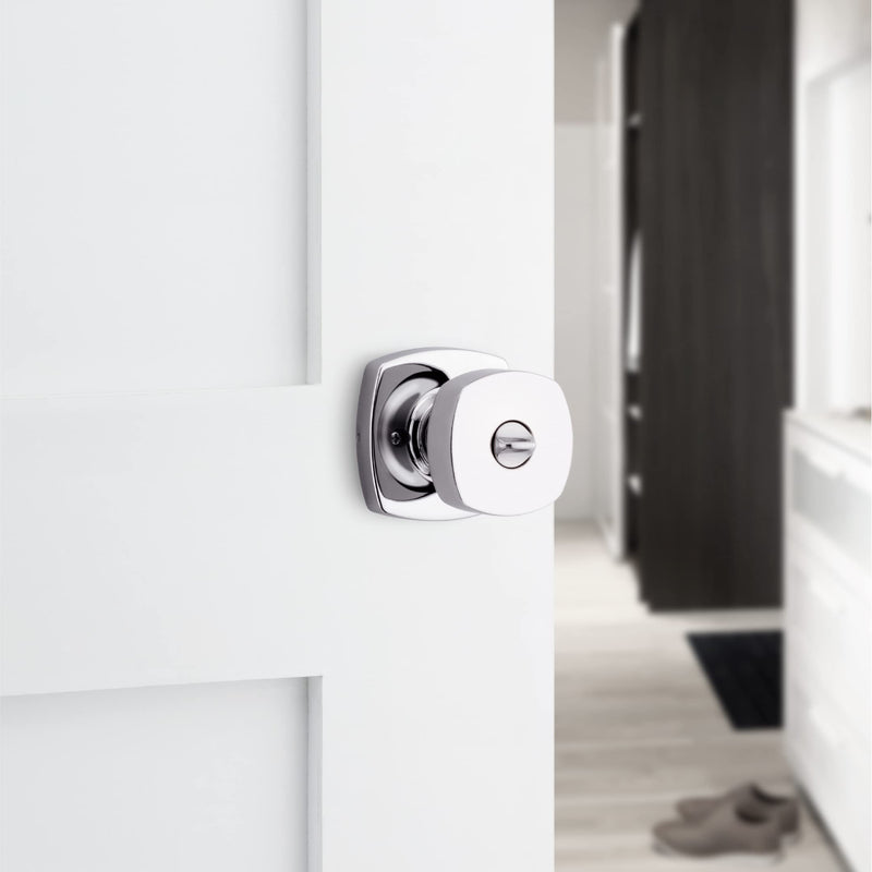 Kwikset Arroyo Knob Interior Privacy Door Knob with Lock, Door Handle For Bathroom and Bedroom, Polished Chrome Keyless Turn Lock Doorknob