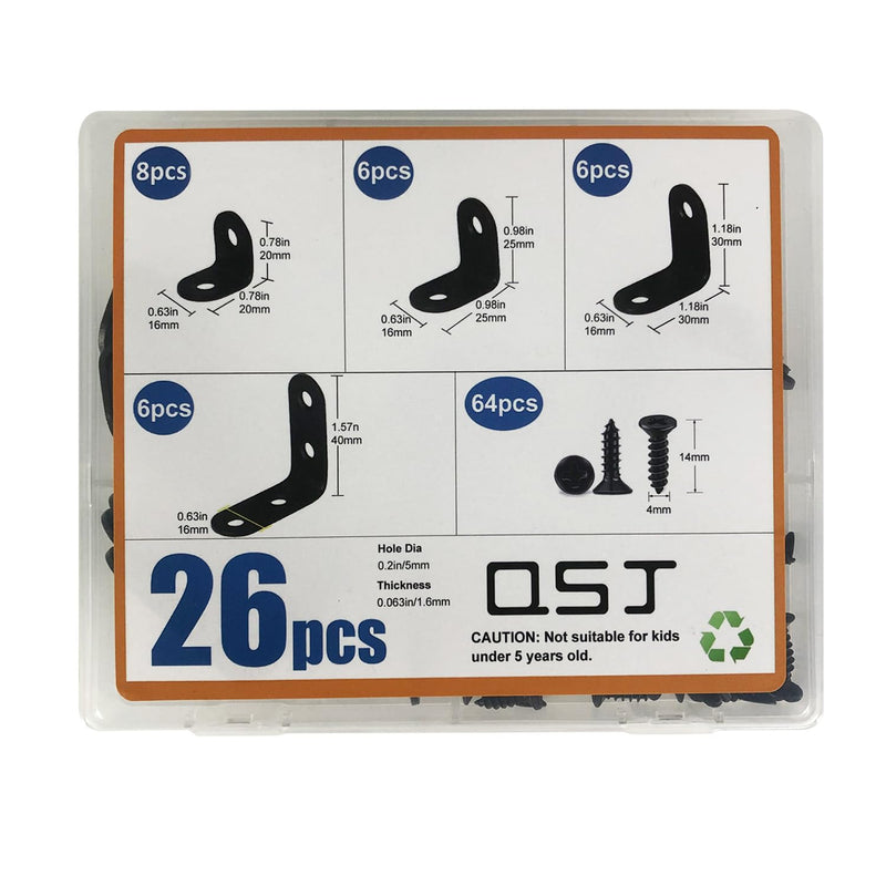 [Australia - AusPower] - 26 PCS Corner Bracket Brace Set Stainless Steel 90-Degree Corner Braces Kit for Wood Furniture Cabinet Chair Black, Kit 26 