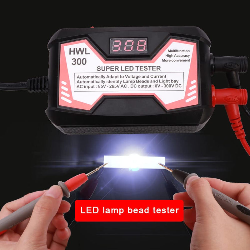 [Australia - AusPower] - LED Lamp Bead TV Backlight Tester with Power Switch/Probe Pens/Power Cable, 0-300V Adaptive Voltage LED Strip Lamp Beads Light Source Testing Tool for All LED Lights Repair (Black) 