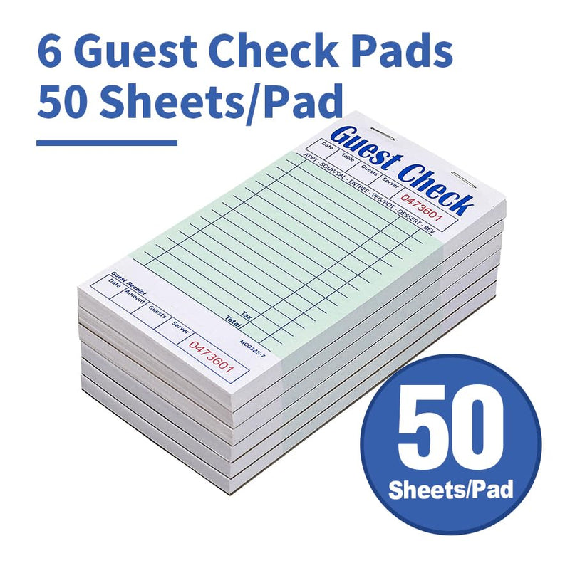 Guest Checks Server Note Pads 300 Sheets Waitress Notepad for Restaurants (6 Books) 3.5" x 6.75" Per Ticket Book Checks With Bottom (6 Books)