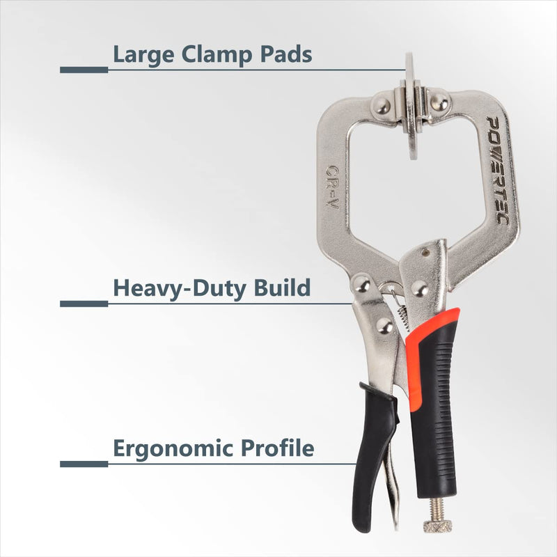 [Australia - AusPower] - POWERTEC 71641 2-Inch, Face Clamps, C-Clamp with Ergonomic Grip and Adjustable Swivel Pads for Woodworking, Pocket Hole Joinery - 2PK, Black Face clamp, 2PK 