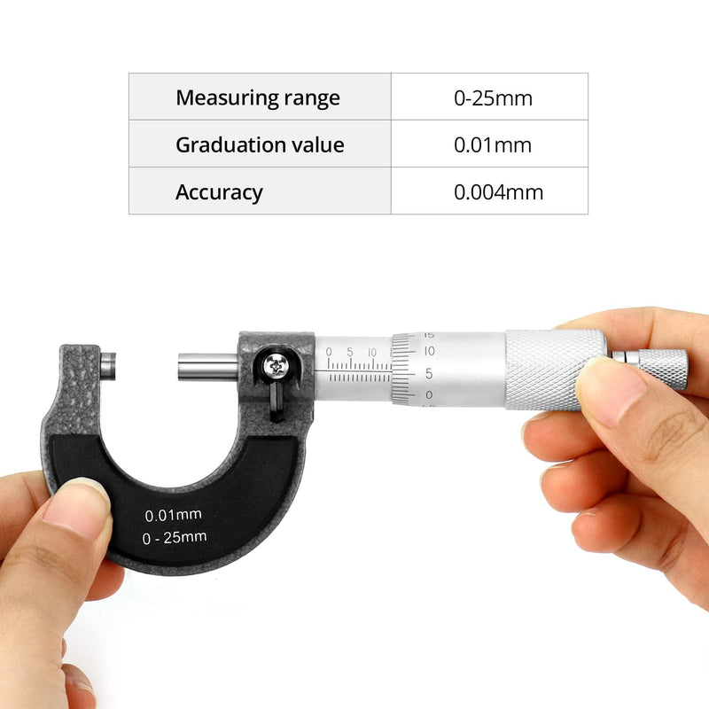 [Australia - AusPower] - QWORK® Micrometer, Micrometer, High Precision Measurement 0-25 mm, 0.01 mm Resolution 