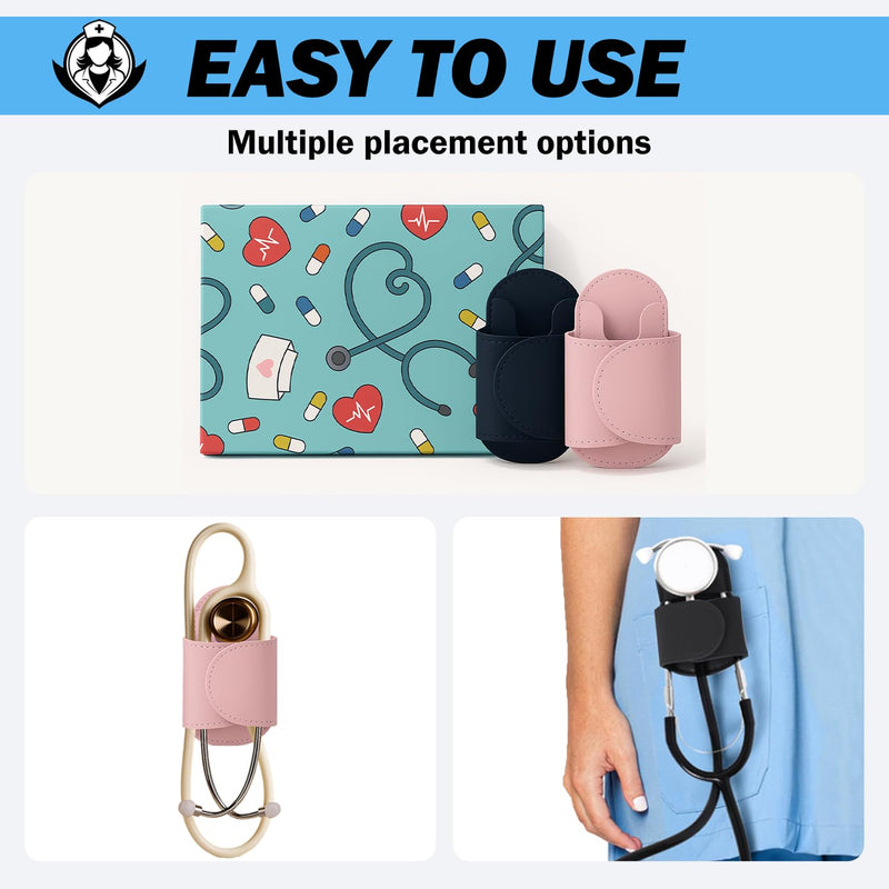 [Australia - AusPower] - Magnetic Stethoscope Holder Clip Secure Hands-Free Pu Leather Lightweight Portable Holster for Physicians, Nurses, EMT, Students. Compatible for 3M Littmann & Most Stethoscope (Black) Black 