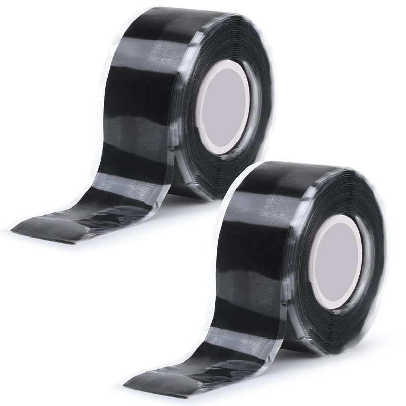 Black Self Fusing Silicone Tape, 2 PCS 1" X 11.8 Ft Silicone Rubber Rescue Tape for Pipe Hose Repair Plumbers Stop Leaking Waterproof Silicone Grip Thick Tape