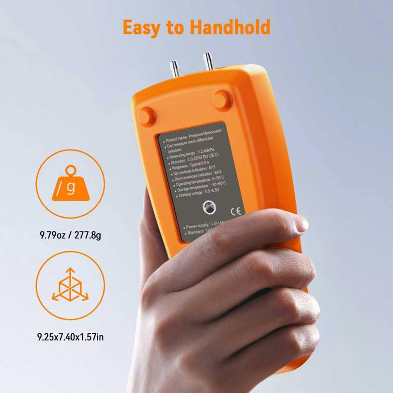 Digital Manometer Gas Pressure Tester, Professional Air Pressure Meter, Differential Pressure Gauge for HVAC, Gas Valve (GM520) GM520X
