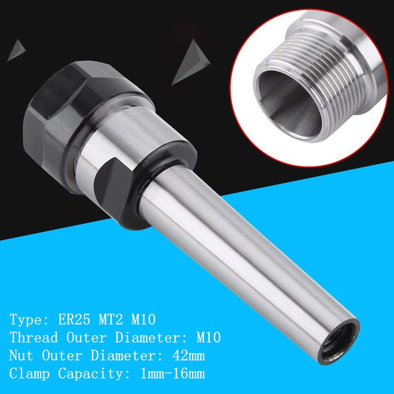 [Australia - AusPower] - ER25 MT2 M10 Chuck Holder, 1mm-16mm Tapered Collet Chuck Holder CNC Milling Adapter Carbon Steel for Milling Machines, Drills and Lathes 