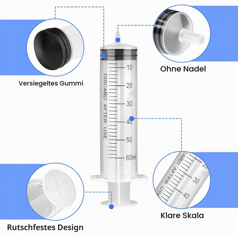 Pack of 30 Syringes without Needle 1+5+10+20+30+60ml Colostrum Syringe | With hose, reusable plastic syringe set for laboratories, animal feeding, plant irrigation