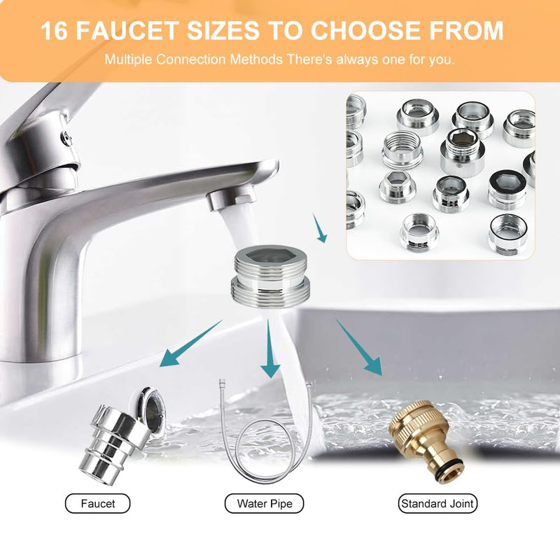 [Australia - AusPower] - 16-Piece 16-28 mm Tap Adapter Set, Universal Tap Adapter, Garden Hose with Seals, Double Thread Tap Aerator Connection for Garden Hose Connection, Water Filter, Sink 