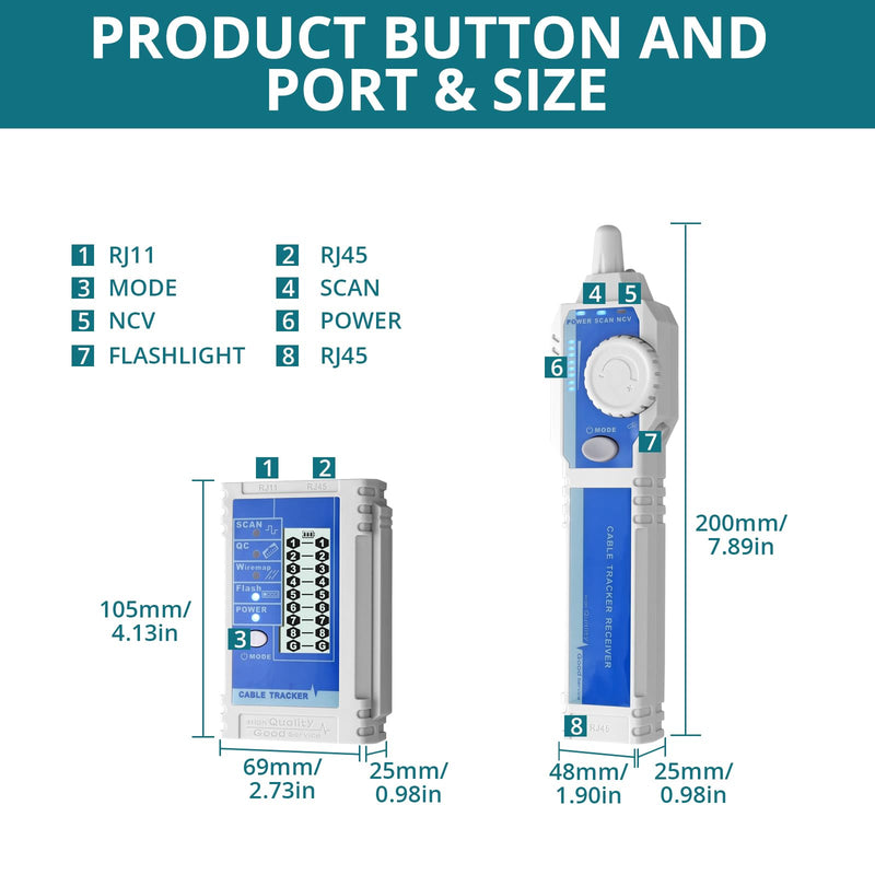 [Australia - AusPower] - Network Cable Tester NCV for CAT5 CAT6 CAT7 CAT8, Multifunctional Network Testers with LCD, Ethernet Wire Tracker for Telephone Systems/Computer Networks/Video Networks 
