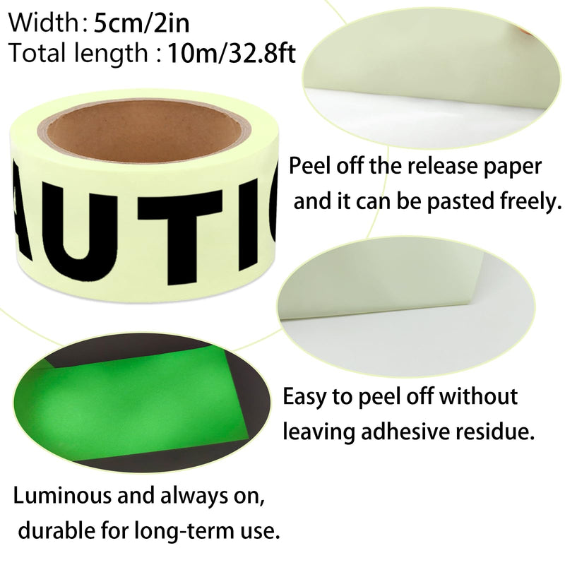 Glow in The Dark Tape Halloween Caution Tape Decorations 2inx32.8ft Crime Scene Construction Warning Glow Tapes Roll Indoor Outdoor Barricade Safety Night Stairs Exit Door Walls Danger Areas