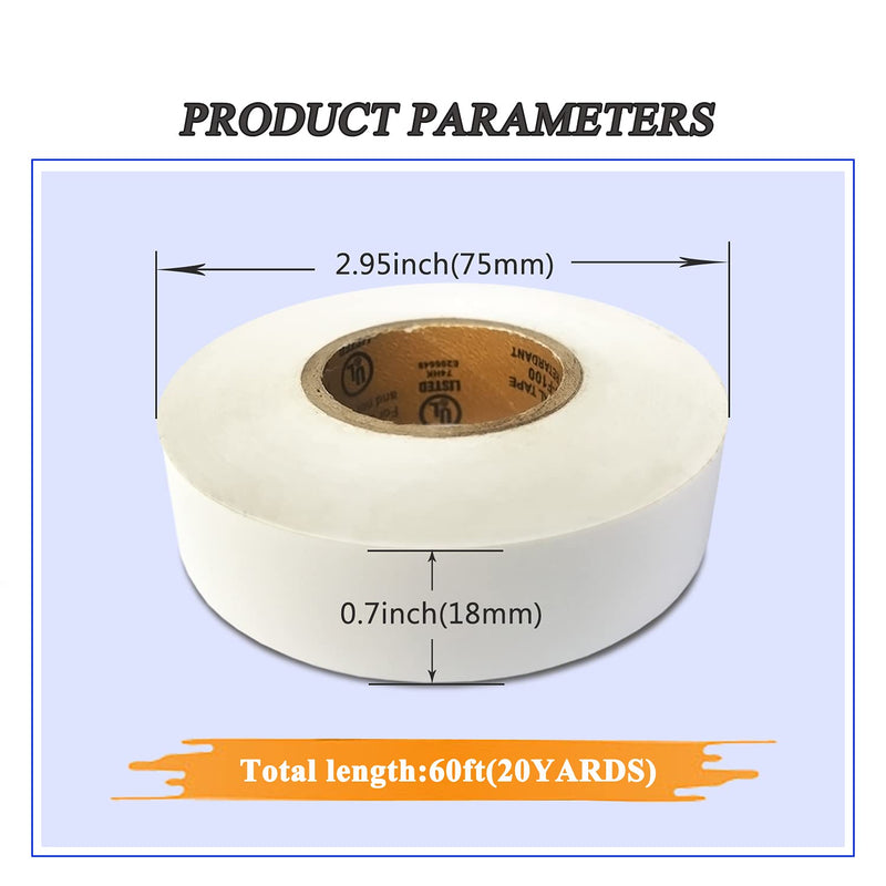 [Australia - AusPower] - UL/CSA Electrical Tape White 0.7 Inch by 60 Feet 4 Pack Waterproof Flame Retardant Indoor Outdoor High Temperature Resistance (60Ft White) 