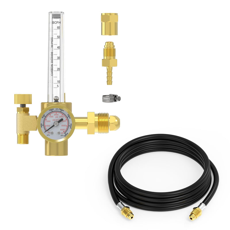 [Australia - AusPower] - Yeswelder Argon/CO2 Mig Tig Flow Meter Gas Regulator Gauge Welding Weld & Inert Gas Welding Hose 8.2 ft,5/"8 UNF-18RH Fittings 