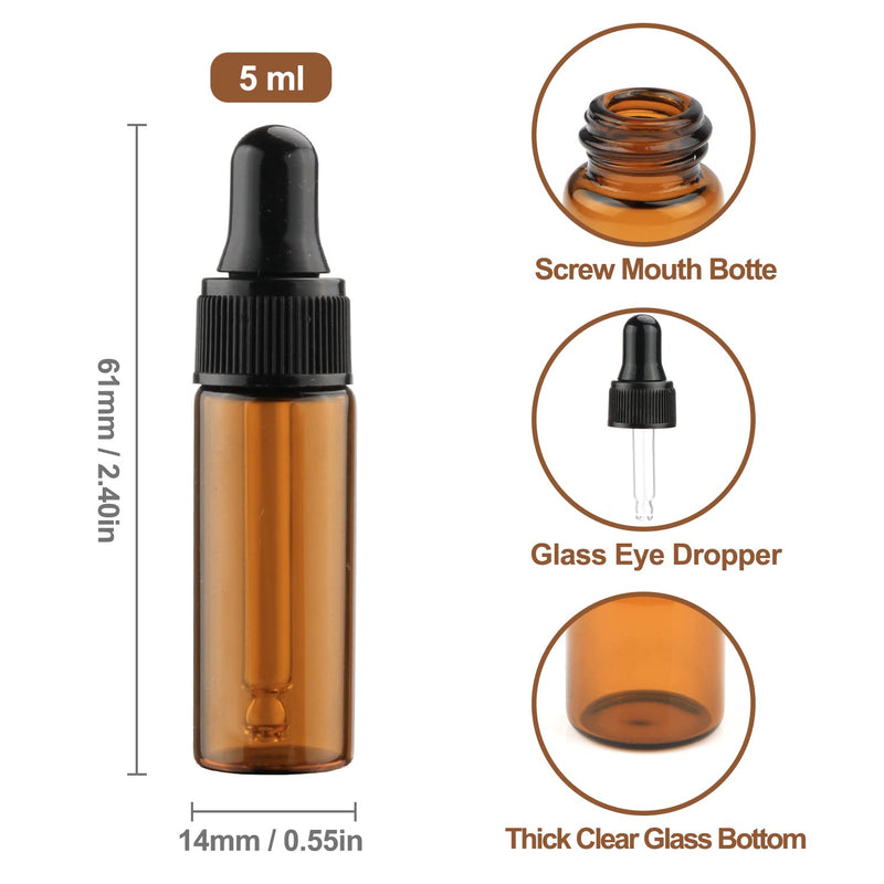 [Australia - AusPower] - 15Pcs Amber Glass Dropping Bottles 1ml 2ml 3ml 5ml Mini Essential Oil Dropper Bottles Empty Travel Sample Vials with Black Cap (5ml) 