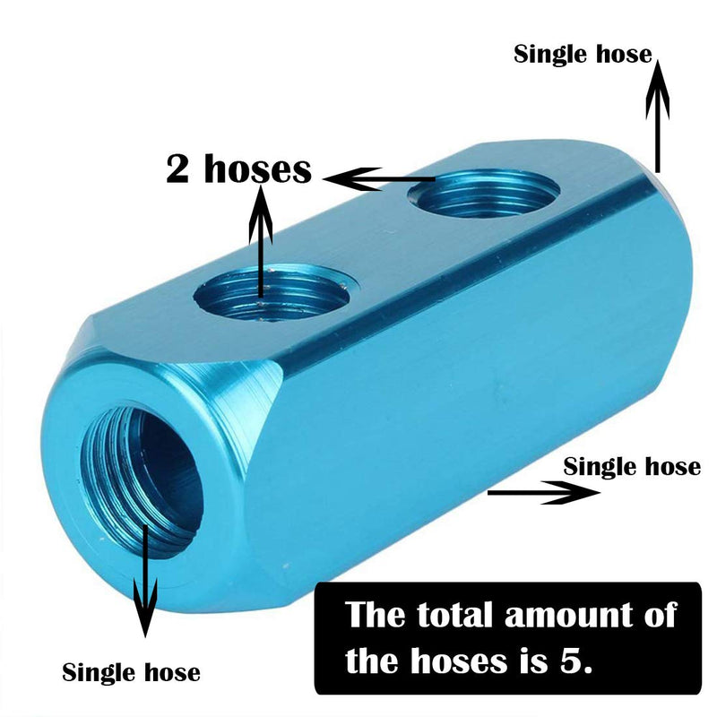 Beduan 1/4" 2 Way 5 Port Aluminum Air Hose Inline Manifold Block Splitter, Pneumatic Air Compressor Manifold Fitting 2 Way 5 Ports