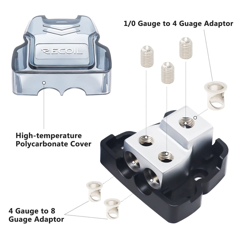 [Australia - AusPower] - RECOIL 2-Way Power Distribution Block, 1 X 0/2/4 Gauge in / 2 X 4/8 Gauge Out Power Distribution Ground Distributor Block for Car Audio Amplifier Splitter 2 Pack 