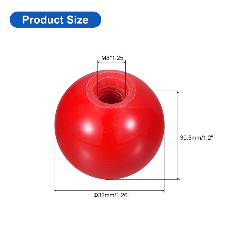 [Australia - AusPower] - uxcell 4Pcs Threaded Ball Knobs, M8 Female Thread Phenolic Thermoset Ball Knob 32mm Dia Round Operation Ball Handles for Machine Lever Handle, Red M8x32mm 