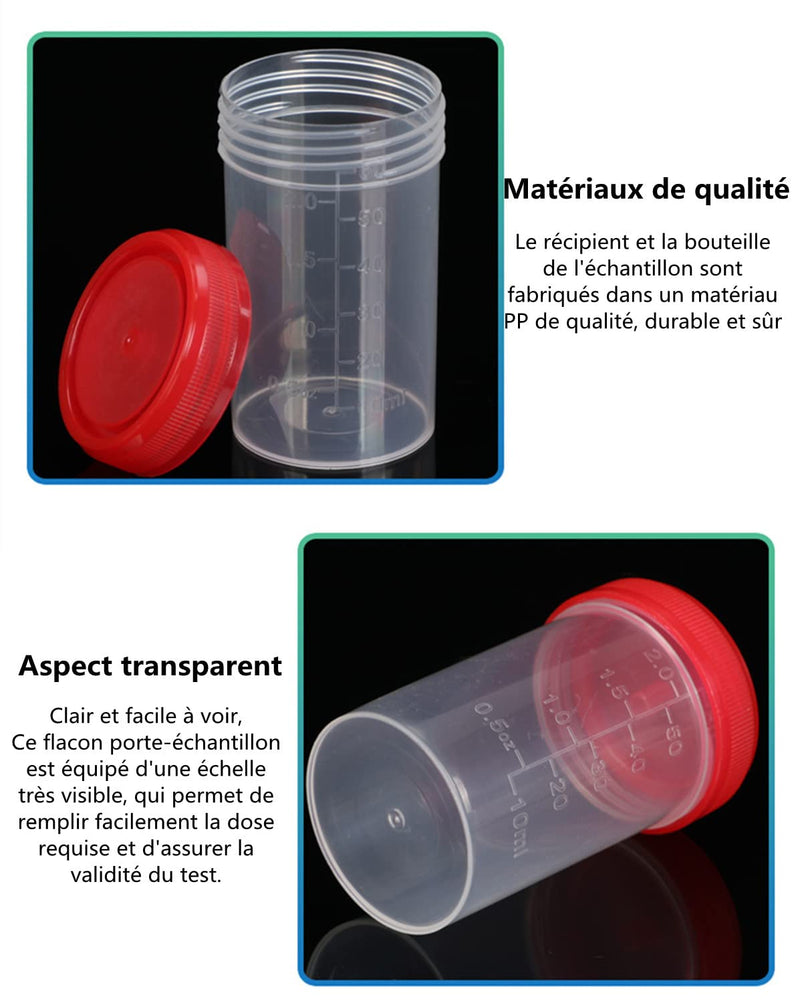 LATRAT 10 x 60ml Plastic Urine Sealed Sampling Cup Container 60ml