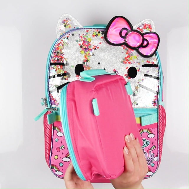 AI ACCESSORY INNOVATIONS Sanrio Hello Kitty Glitter 2 Piece School Travel Backpack Set For Girls With Detachable Insulated Lunch Box 16"