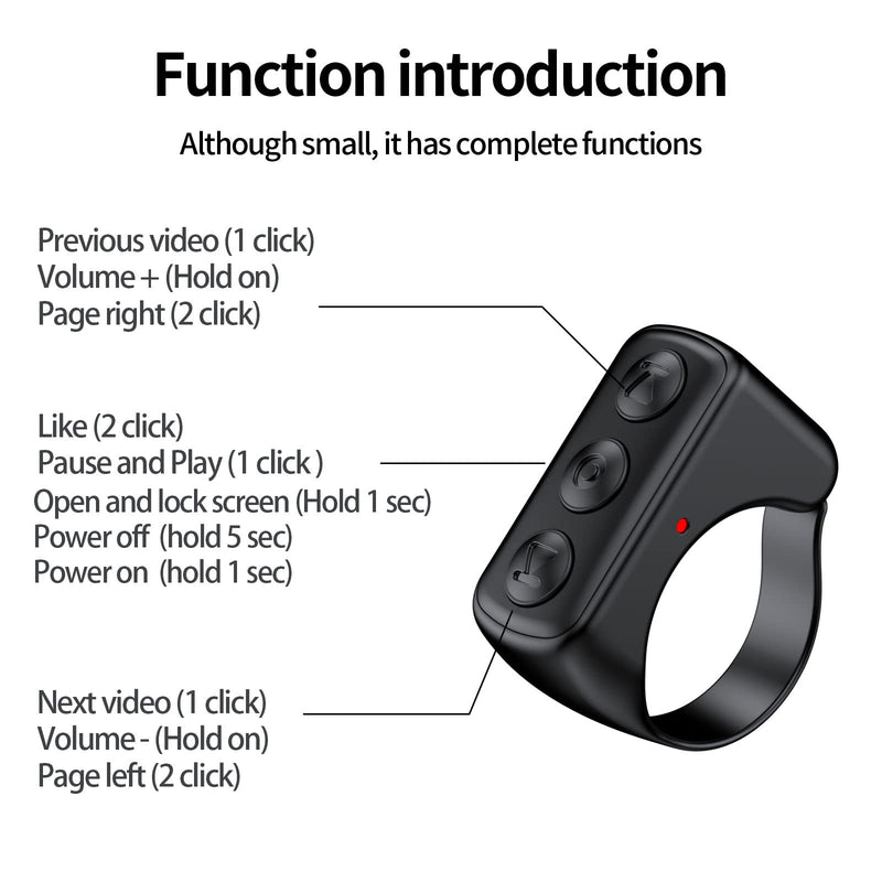 [Australia - AusPower] - TikTok Scrolling Ring Remote Control Kindle App Page Turner Bluetooth Camera Video Recording Remote TIK Tok Scrolling Ring for iPhone, iPad, iOS, Android (D01, Black) D01 