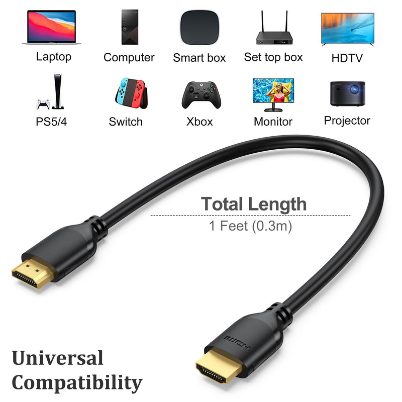 Short HDMI Cable 1 Foot 10-Pack, 4K 1FT HDMI to HDMI Cable High Speed HDMI 2.0 Cord Supports 4K@60Hz, 2K, 1080P, HDCP 2.2, HDR, 3D, ARC & Ethernet