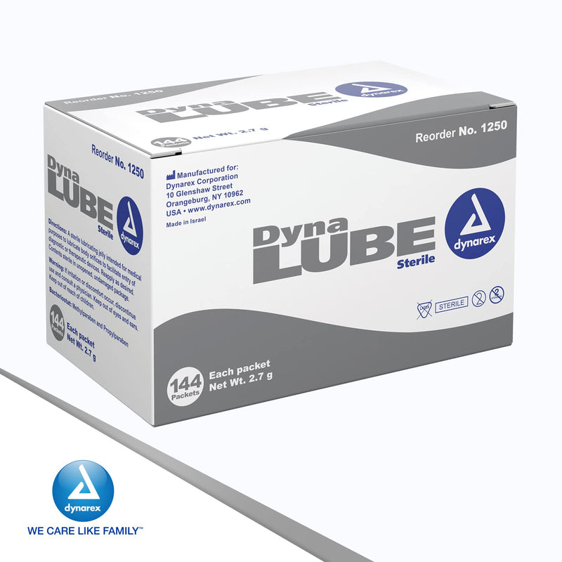 [Australia - AusPower] - Dynarex DynaLube Lubricating Jelly, Water Soluble and Sterile Lubricant Jelly, Used for Body Orifices, Hinged Instruments and Medical Devices, 1 Box of 144 DynaLube Packets, 2.7g 