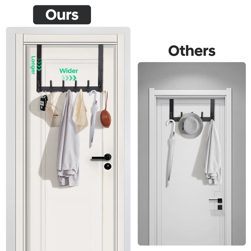 [Australia - AusPower] - Over The Door Hooks,No Nail Over Door Hanger Holder,No Assembly Required Large Over The Door Towel Rack with 12 Hooks, Heavy Duty hooks for Bathroom,Bedroom,Kitchen,Hanging Towels,Coats (Black) 1 Black 