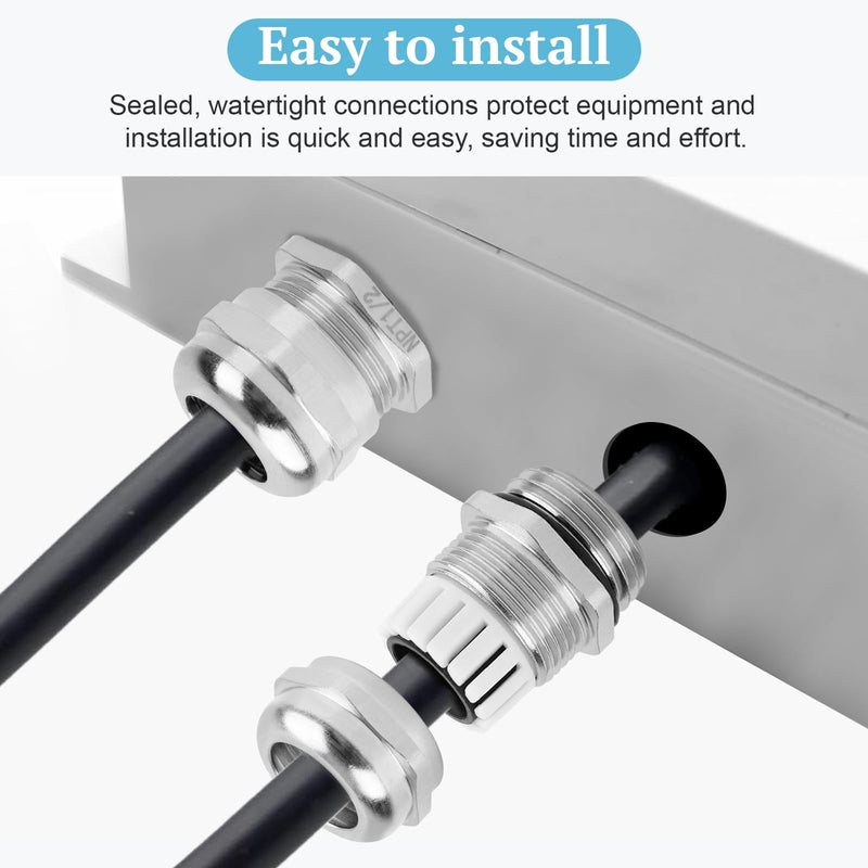 [Australia - AusPower] - 4 Pcs NPT 1/2" Nickel-Plated Copper Waterproof Cable Gland, IP68 Waterproof Cable Gland Adjustable 6-12mm Cable Connectors 1/2" NPT 