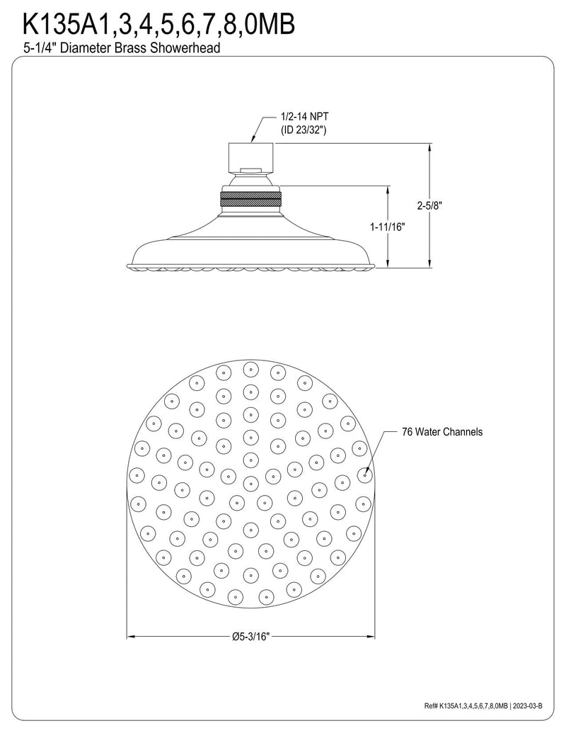 Kingston Brass Showerscape K135A3 Shower head, Antique Brass 5.25 x 5.25 x 2.63