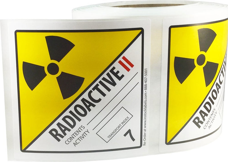 Hazard Class 7 D.O.T. Radioactive II Labels, 4 x 4 Inch Square Yellow Hazmat Stickers, 500 Total Adhesive Labels on a Roll for Shipping and Compliance – Made in the USA
