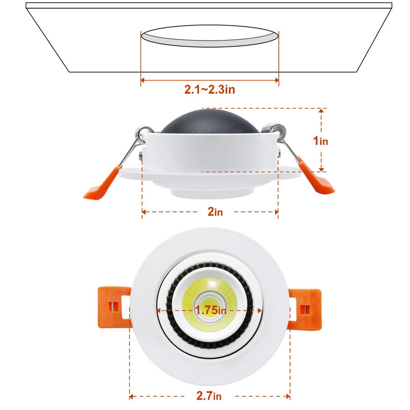 2 Inch Eyeball Gimbal LED Recessed Lighting Dimmable Downlight, 3W (35W Halogen Equivalent) Adjustable Spotlight, 3000K Warm White, CRI80+, Ceiling Light with LED Driver (4 Pack) 3000k - Warm White 3W - 4 Pack