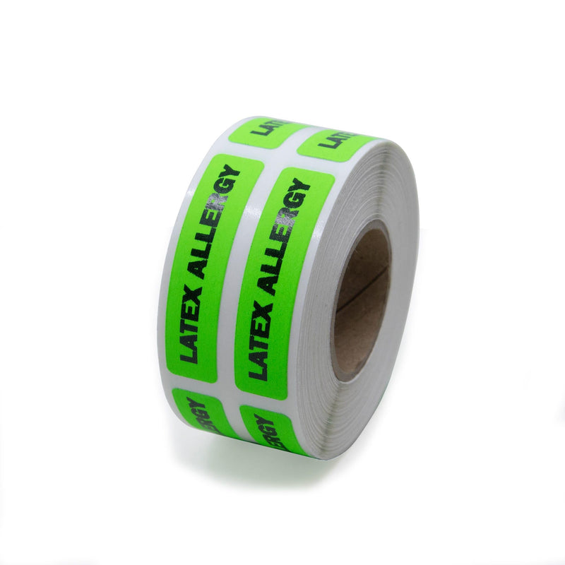 Latex Allergy Labels - Bright Green, 500 Labels/Roll, 0.375" x 1.625" - Perfect for Medical, Healthcare, Laboratory, and Childcare Settings | LabelValue