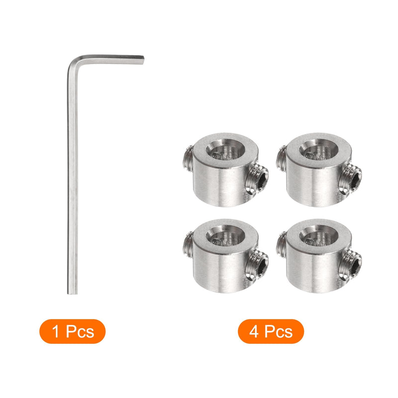 [Australia - AusPower] - 4pcs 4mm Drill Stop Collar Set Depth Stop, Adjustable Stainless Steel Drilling Limit Ring, Anodizing Surface Dowel Shaft Chuck Positioner with Hex Wrench, Silver 