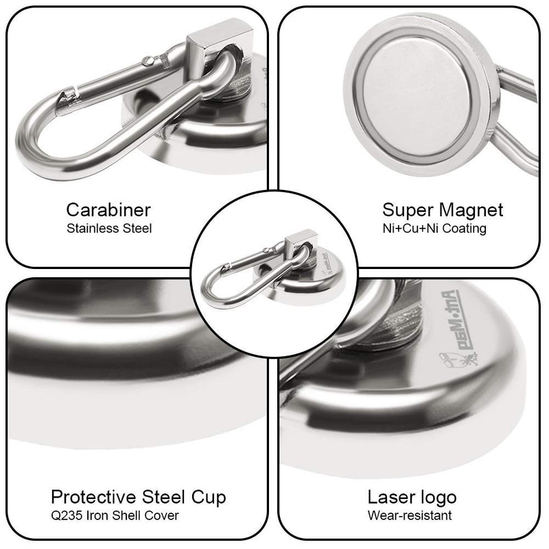 [Australia - AusPower] - Ant Mag - Carabiner Magnetic Hooks 80LBS Heavy Duty Neodymium Magnet Carabiner with Swivel Carabiner Snap Hook for Indoor/Outdoor Hanging Grill Kitchen Factory Warehouse Office (2Pack) 2 Pack 