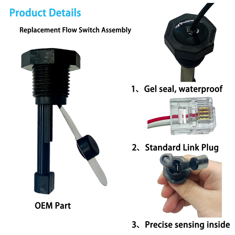 [Australia - AusPower] - BNRSZ 2026 Upgraded GLX-FLO-RP Pool Flow Switch Compatible with Hayward Goldline and Aquarite Salt Systems, Salt Cell Pool Flow Sensor, Metal Sensing Construction, 15 ft. Cable, 
