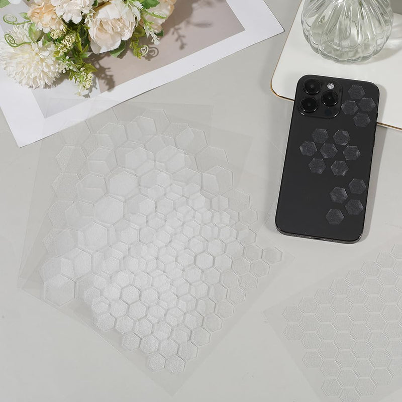 8Pcs 2 Styles Phone Grip Tape Clear Adhesive Traction Rubber Textured Hexagonal Shaped Waterproof Pre-Cut Non Slip Kit Finger Stickers Grip Tape for Handles Mouse Laptop Tablet Gaming DIY