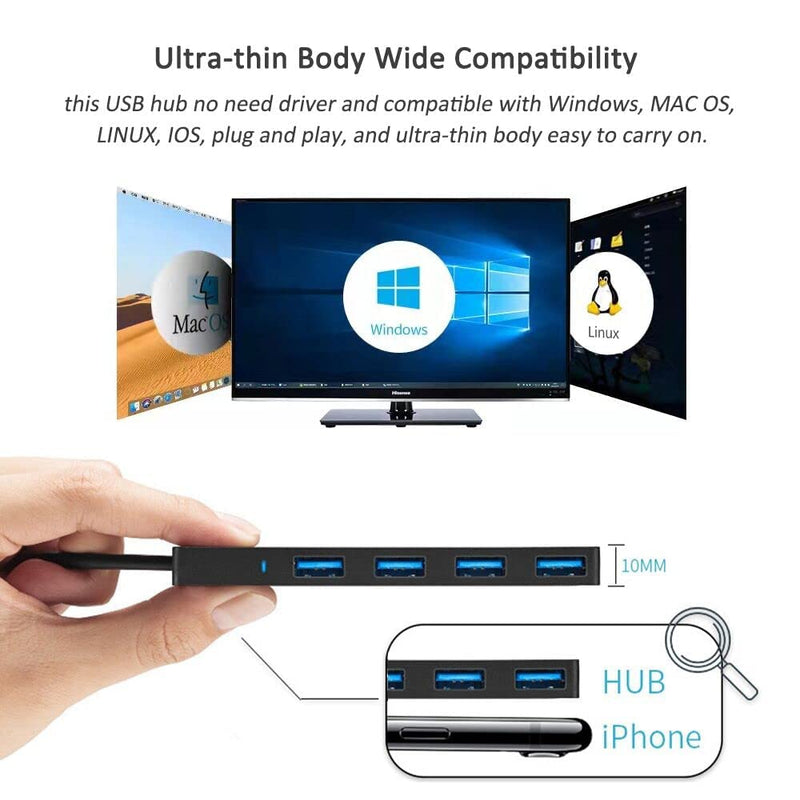 [Australia - AusPower] - USB 3.0 Hub, VIENON 4-Port USB Hub USB Splitter USB Expander for Laptop, Xbox, Flash Drive, HDD, Console, Printer, Camera,Keyborad, Mouse Expand 4 USB 