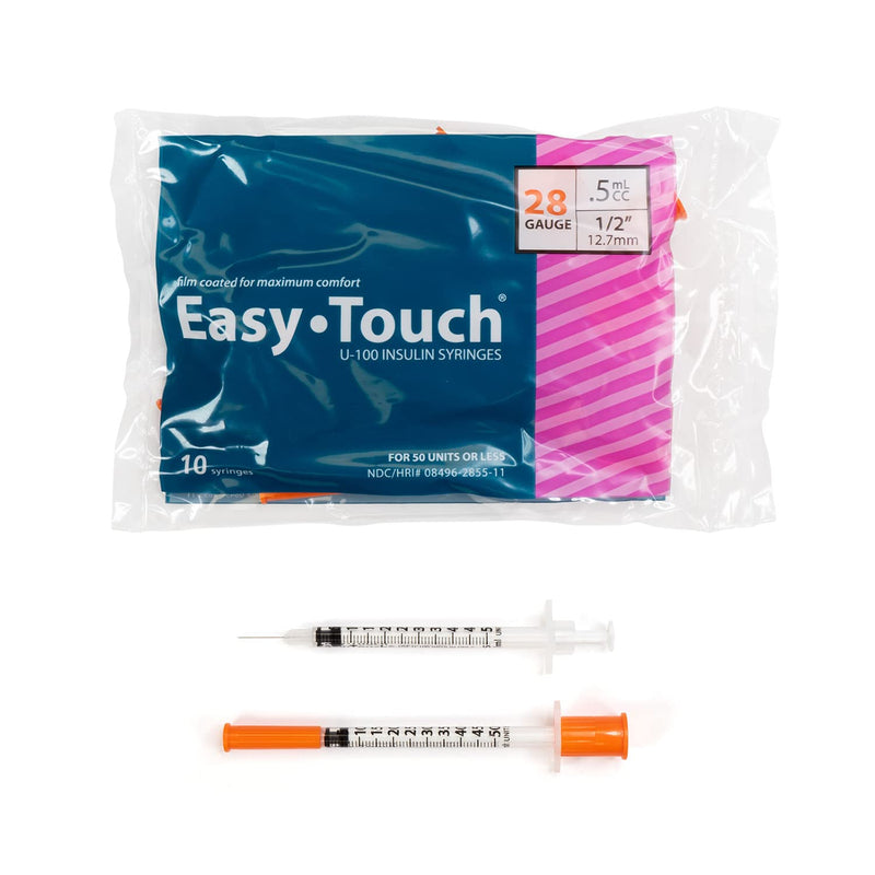 [Australia - AusPower] - EasyTouch U-100 Insulin Syringe with Needle, 28G 0.5cc 1/2-Inch (12.7mm), Box of 100 